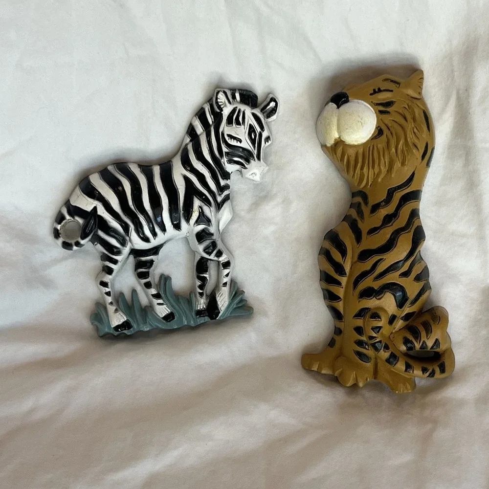 1995 Home Interiors Burwood Jungle Safari Zoo Animals Wall Plaques Set Of  2 Vtg